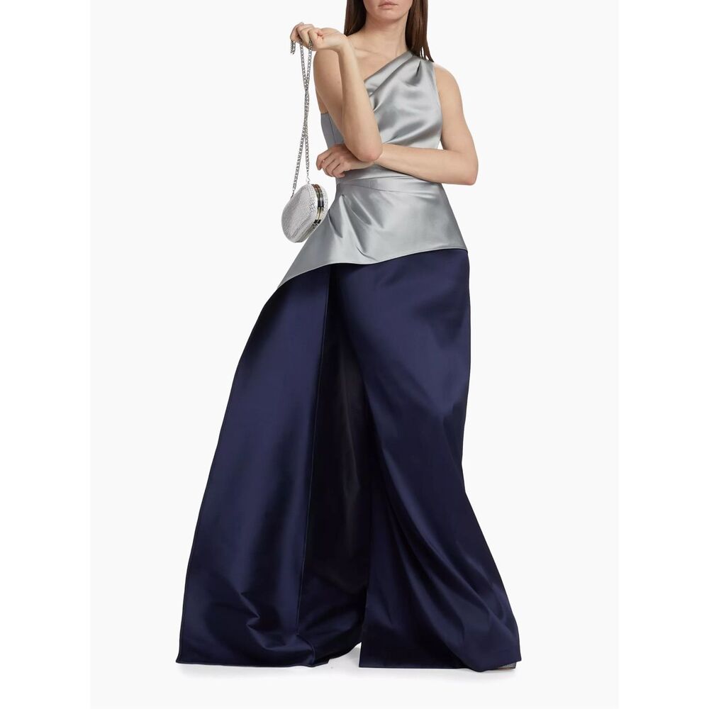NWT Teri Jon by Rickie Freeman One-Shoulder Peplum Gown Size US 14 $1080